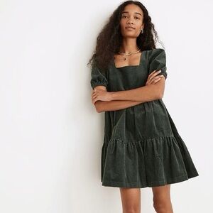 Madewell Dress Women’s 2 100% Aidy Square Neck Mini Cotton Green Corduroy Dress